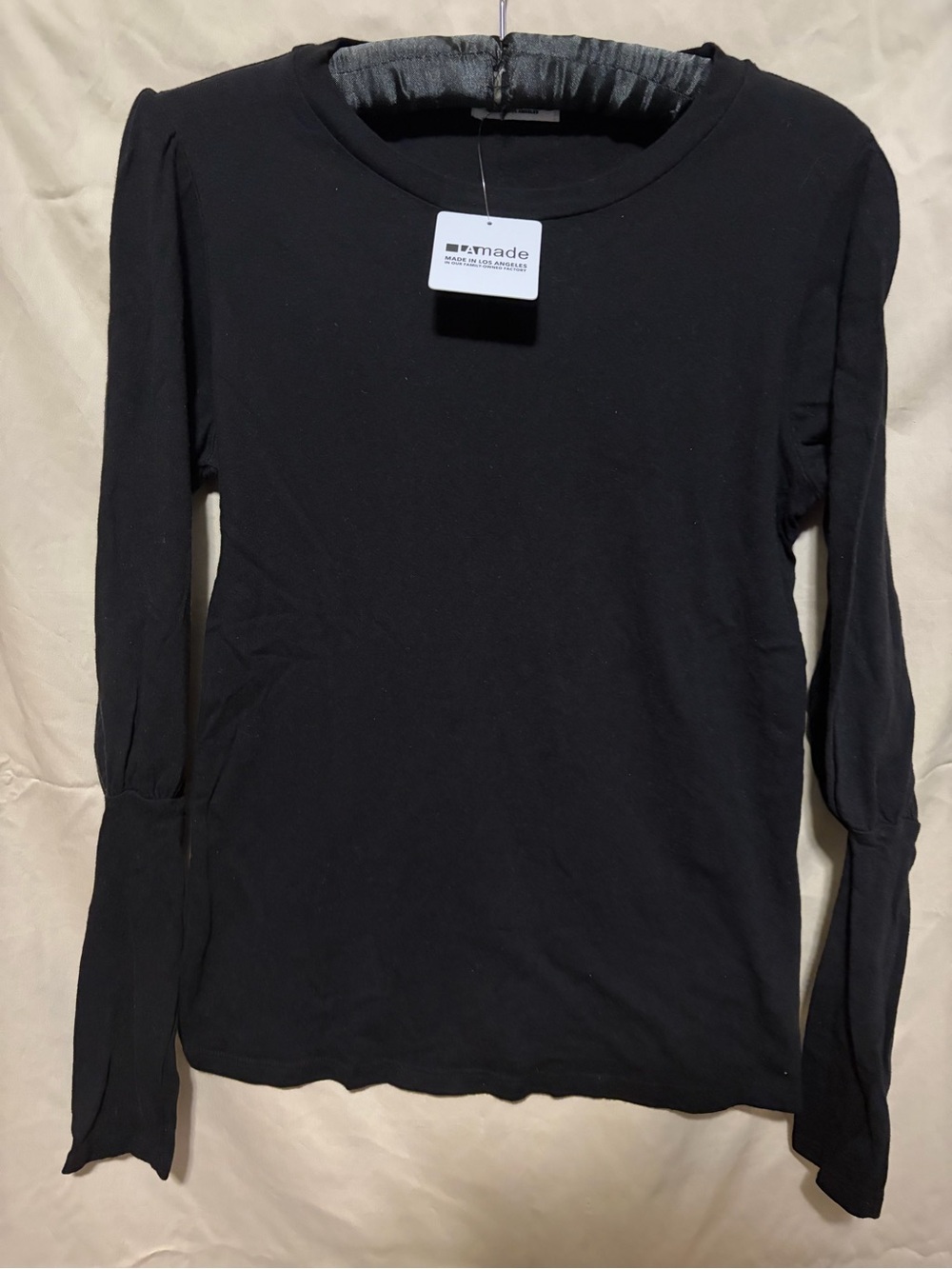 LAmade Black Long Sleeve Tee with Puff-Detail Shoulders